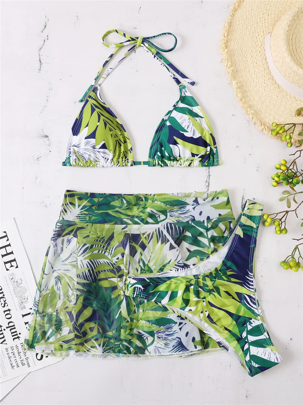 

Sexy Print Bikini Micro Swimwears Women String Backless Swimsuit Skirt 3 Piece Set Beach Outfits Swimming Thong Bikinis De Mujer