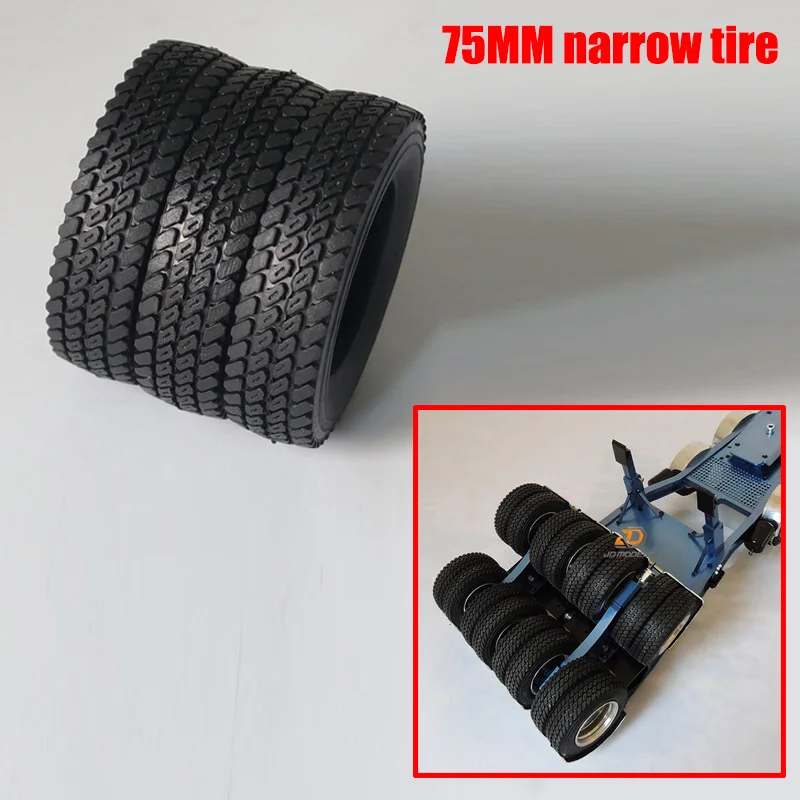 

2Pcs High Quality Rubber 75MM Tire Narrow Wheel for 1/14 Tamiya RC Truck Trailer Scania 770S Benz Actros Volvo MAN LESU Car Part