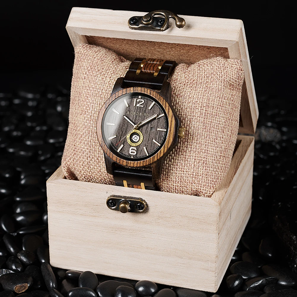 BOBOBIRD Luxury Wood Stainless Steel Men Watch Stylish Wooden Timepieces Chronograph Quartz Watches relogio masculino Gift Man