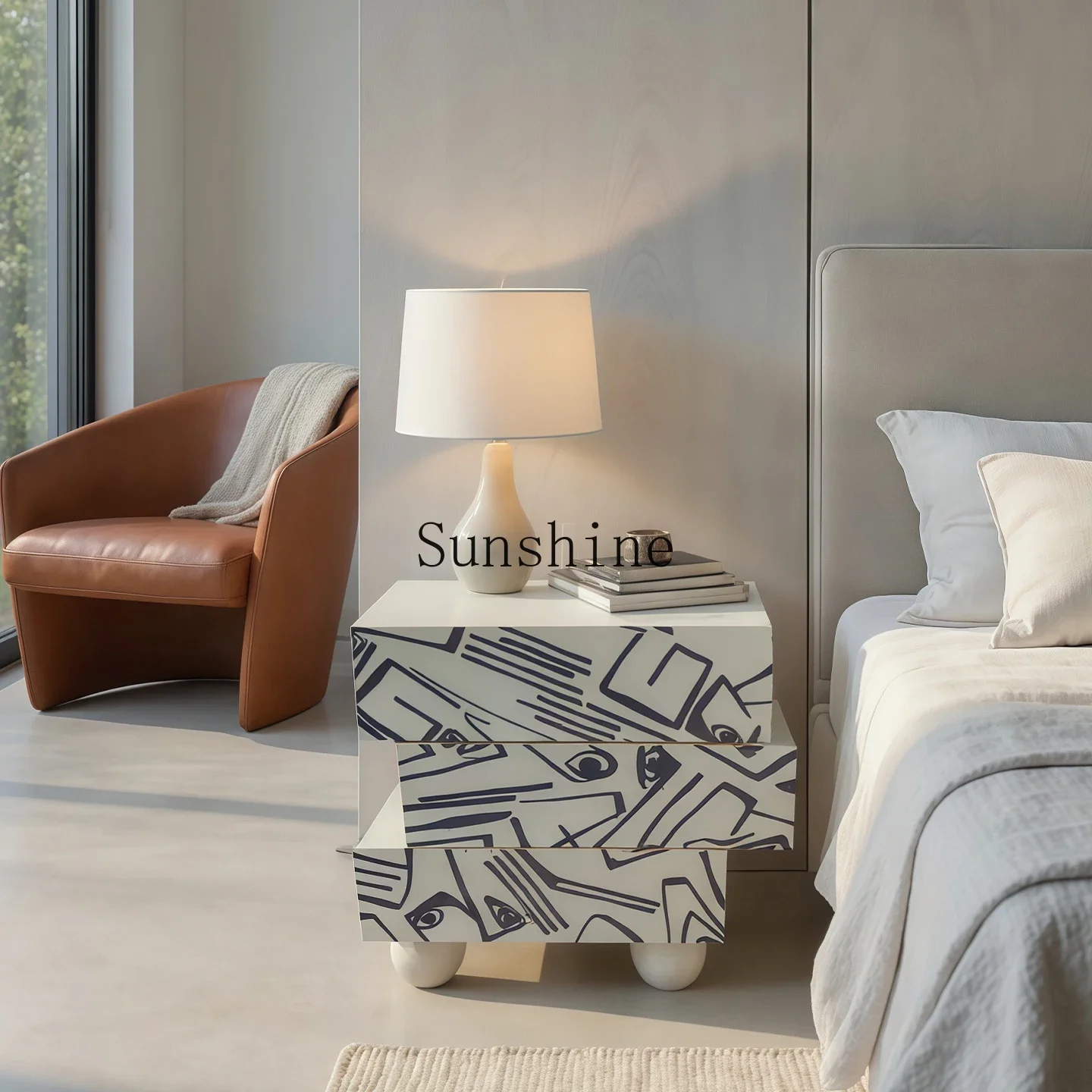 Irregular geometric hand-painted abstract graffiti bedside table personality niche bedroom furniture T*