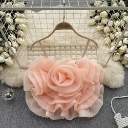 Chic Vintage Backless Corset Bustier Floral Pleated Tank Top Korean Fashion Summer Beach Women Sling Crop Top