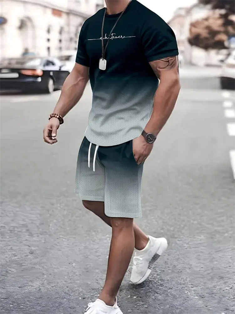 2024 New Summer Street Men\'s Suit Sportswear Men\'s Oversized Clothing 3D Print T-Shirt Shorts Men\'s Simple Clothing Fashion Suit