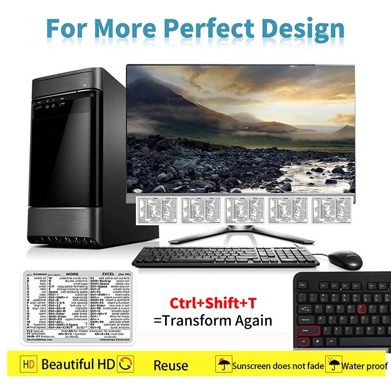 Autocollant de raccourci Adobe Photoshop, guide du clavier de référence rapide, 30 pièces