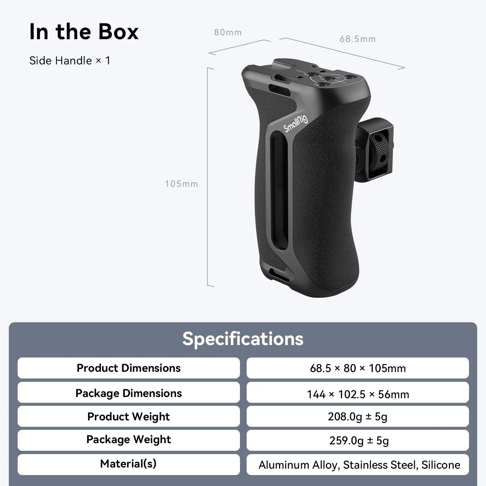 SmallRig zijhandgreep met twee-in-één lokalisatieschroef 1/4" en 3/8", universele camerakooi-handgreep voor Sony voor Canon voor Niko 4346