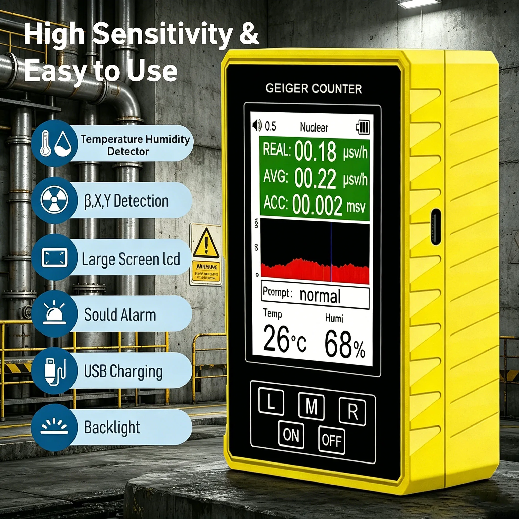 BR-9C-XR-3 Pro Digital Display 2-in-1 Handheld Detector, EMF Geiger Counter for Nuclear & Electromagnetic Radiation Testing