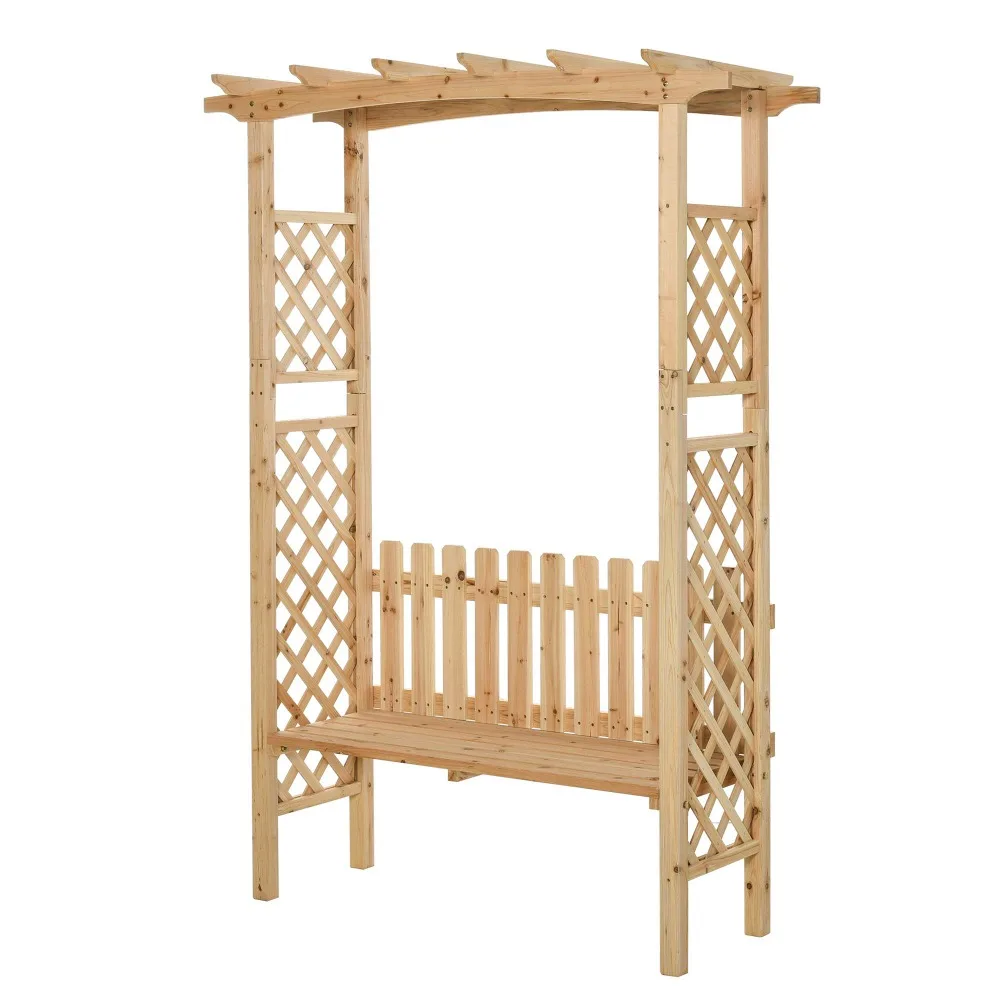 Wooden Garden Arbor for Climbing Plants with Garden Bench, Garden Arch to Grow Grapes & Vines, Patio Decor