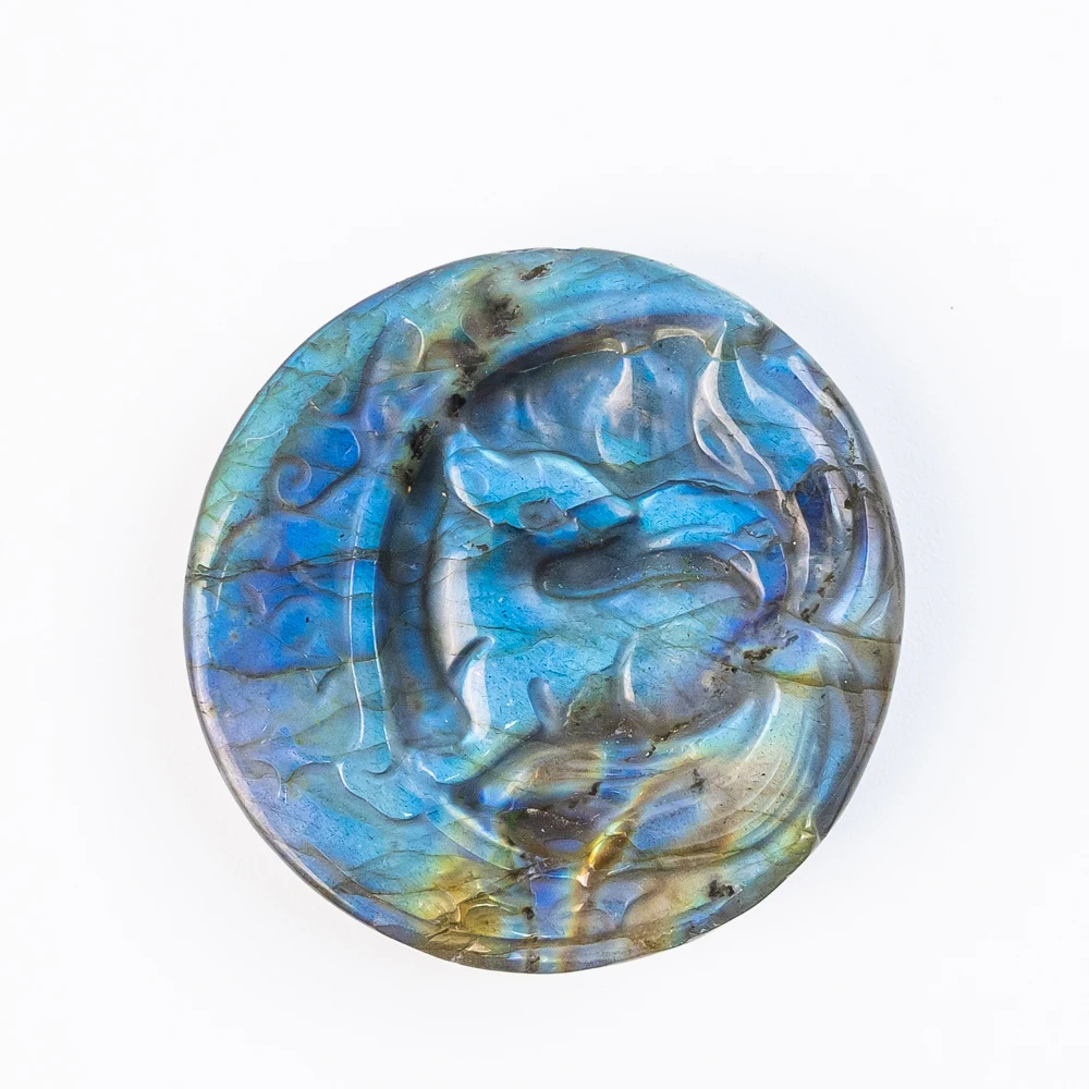 AAA Grade Dual-Color Labradorite Pendant 40X40X8mm Deep Gold & Blue Flash Hand-Chiseled Cabochon Pendants Chain Not Included