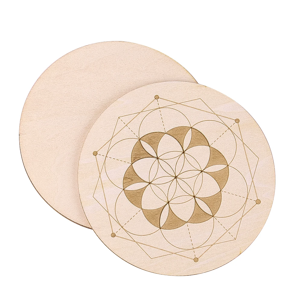 1PC 10cm Laser Engraved Flower of Life Coasters Crystal  Display Mat Non-Slip Coaster DIY Tableware Mat Home Decorations