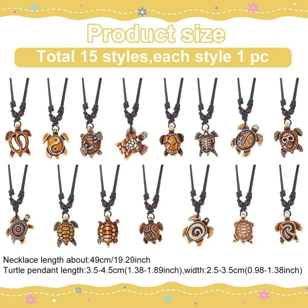 Turtle Necklace 15 Pcs Sea Yin Yang Turtle Necklaces for Women Adjustable Turtle Skull Necklace Ocean Resin Necklace Antique