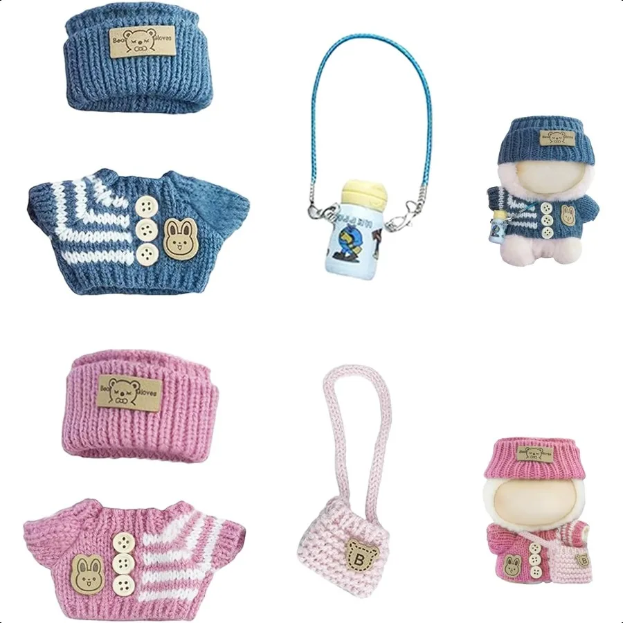 Clothes Set for Labubu 17cm Dolls2Piece Set Contains 6 Accories Knitted Outfits for 17 cm Plush Toys Mini Winter Style Gift for