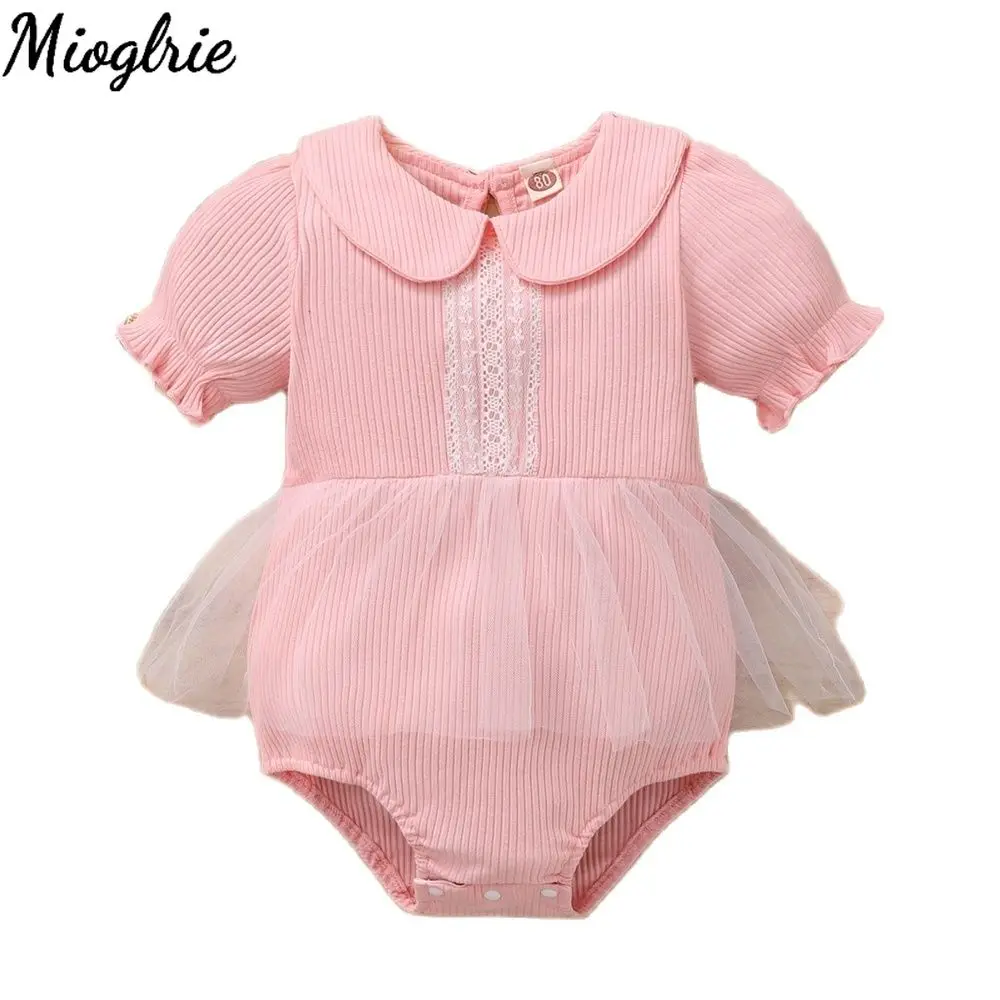 

0-18M Newborn Infant Baby Girl Sweet Cute Korean Style Lace Romper Dress Peter Collar Short Sleeve Romper Tutu Dress Clothing