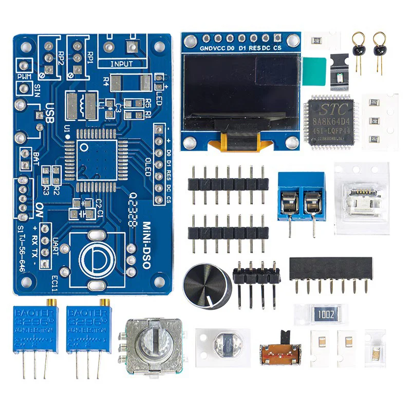 Mini Kit de osciloscopio LCD DOS STC8K8A, microordenador de un solo Chip, formación de soldadura electrónica, producción de piezas sueltas