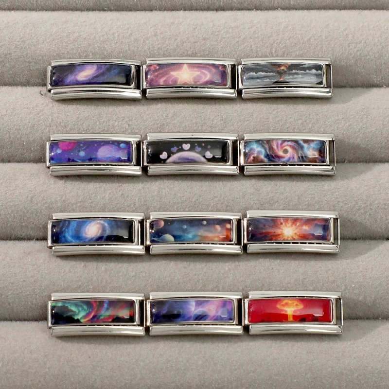 Women Colorful Galaxy Planetary Aurora Meteorite Sun Long Italian Charm Fit 9mm Stainless Steel Bracelet Drop Shipping Jewelry