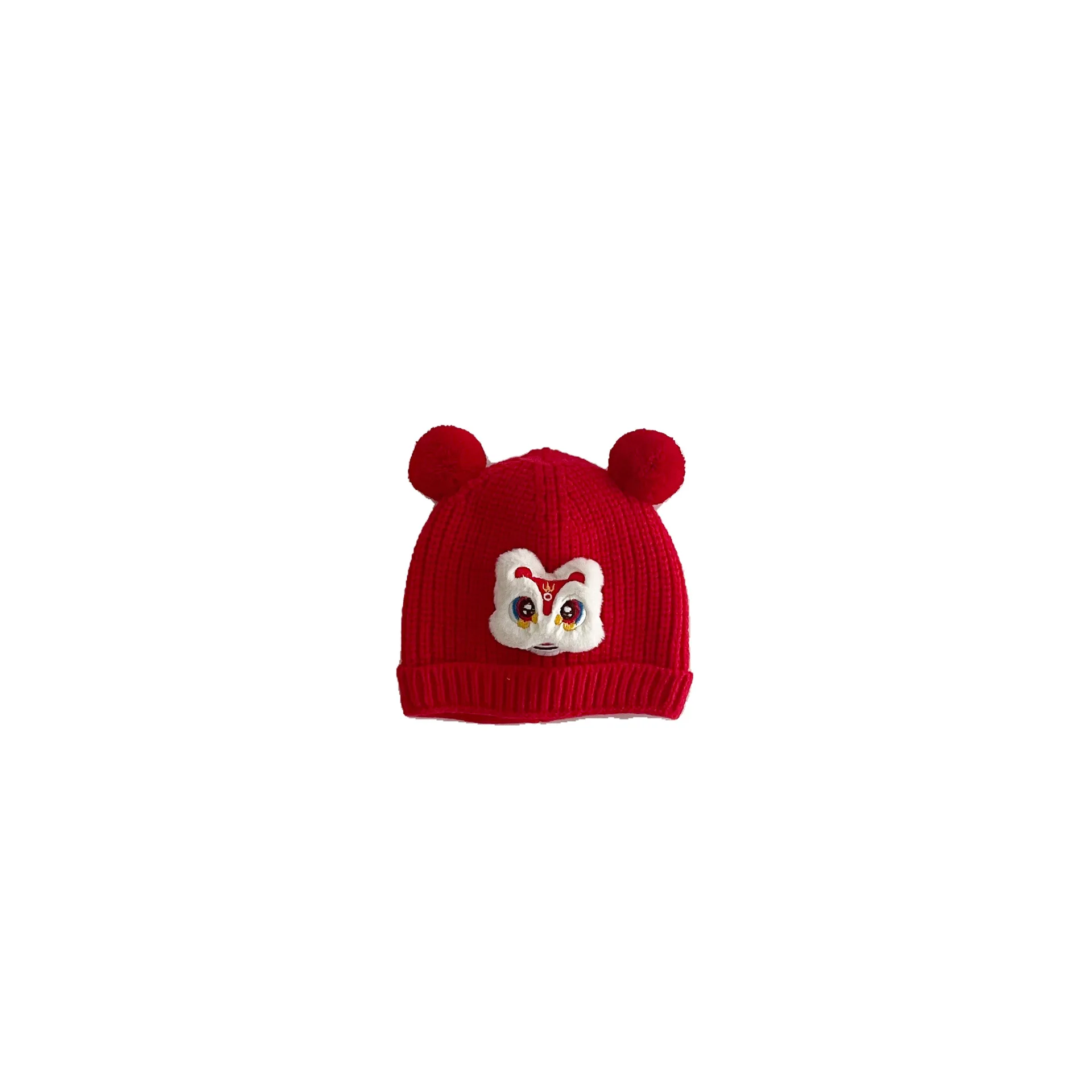 Kids Beanie 37-45cm Baby Knit Cap Cute Red New Year Gift Hat Boys Girls Chinese Style Waking Lion Winter Warm Caps Pullover Hats