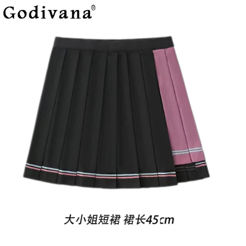 

Summ New Large Size Elegant JK Girl Japanese College Sweet Skirt Fashion High Waist A-line Age Reduction Playful Pleated Skirts