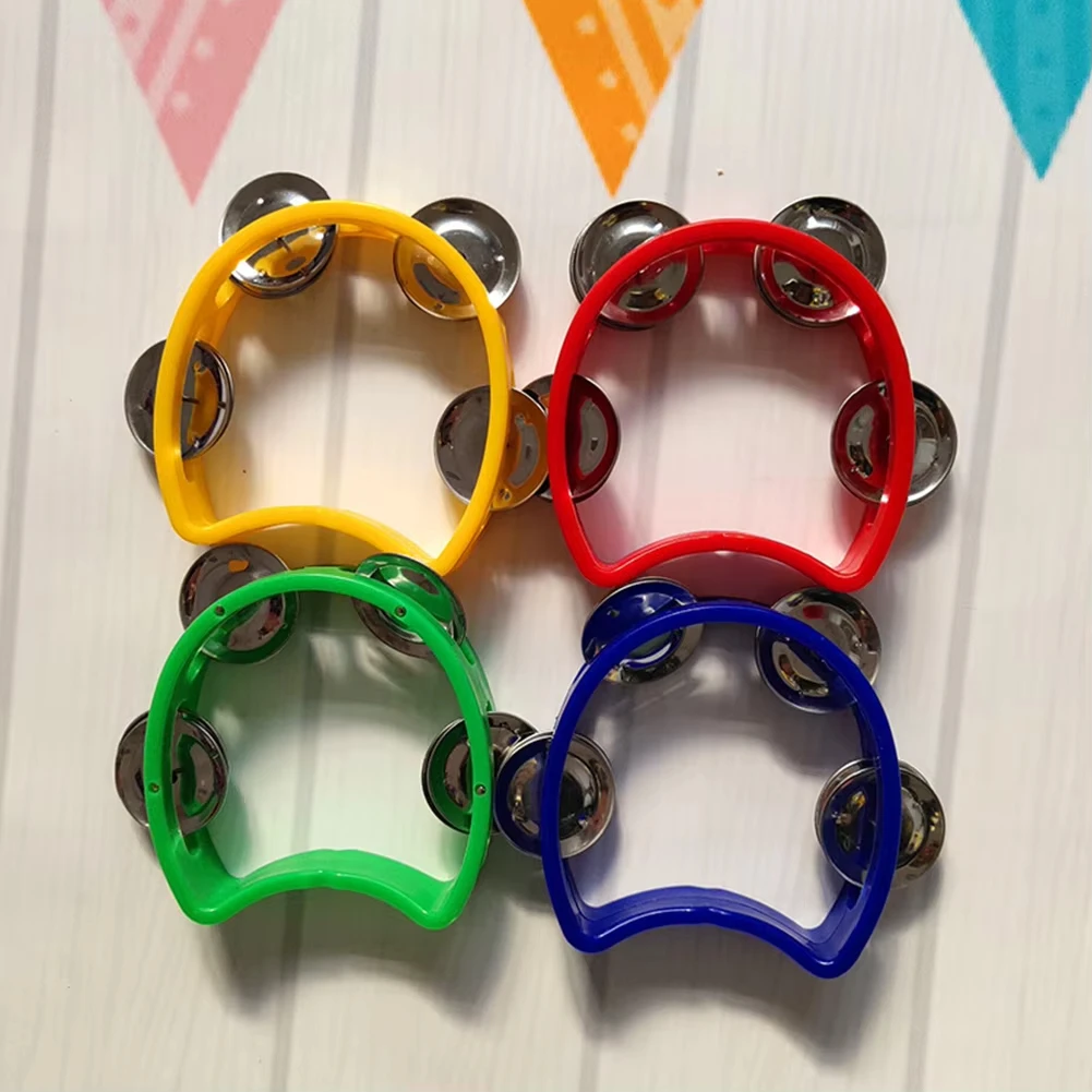 4pcs Tambourine Jingles Rattle Bell Musical Instruments For Party Kid Game Toys Color Plastic Double-Layer Tambourine Shaped