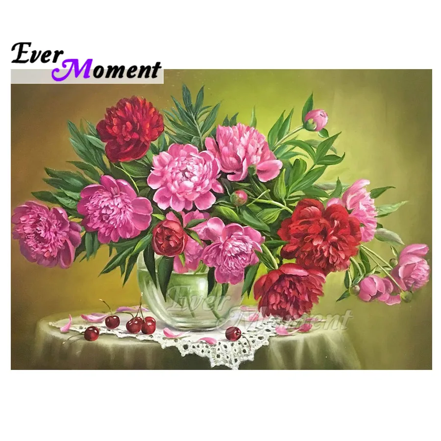 

Ever Moment DIY Diamond Painting Pink Flower Table Handmade Full Square Drill 5D Picture Rhinestone Diamond Embroidery ASF1656