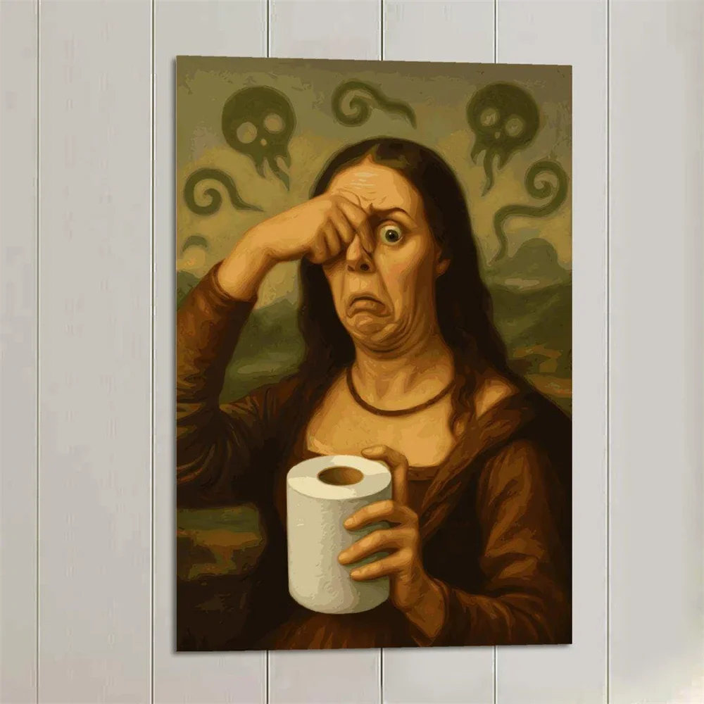 1pc frameless Canvas Painting Mona Lisa Holding ToiletParody Toilet Paper Modern Art Poster Home Wall Decoration Prints Mona Lis