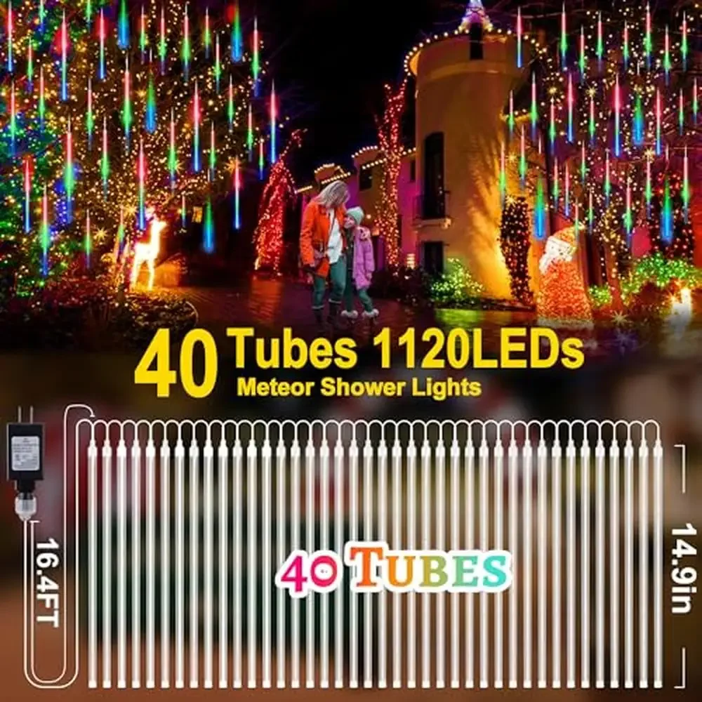 Meteor Shower Lights 40 Tubes 1120 LED Christmas String Wedding Party Outdoor Decoration