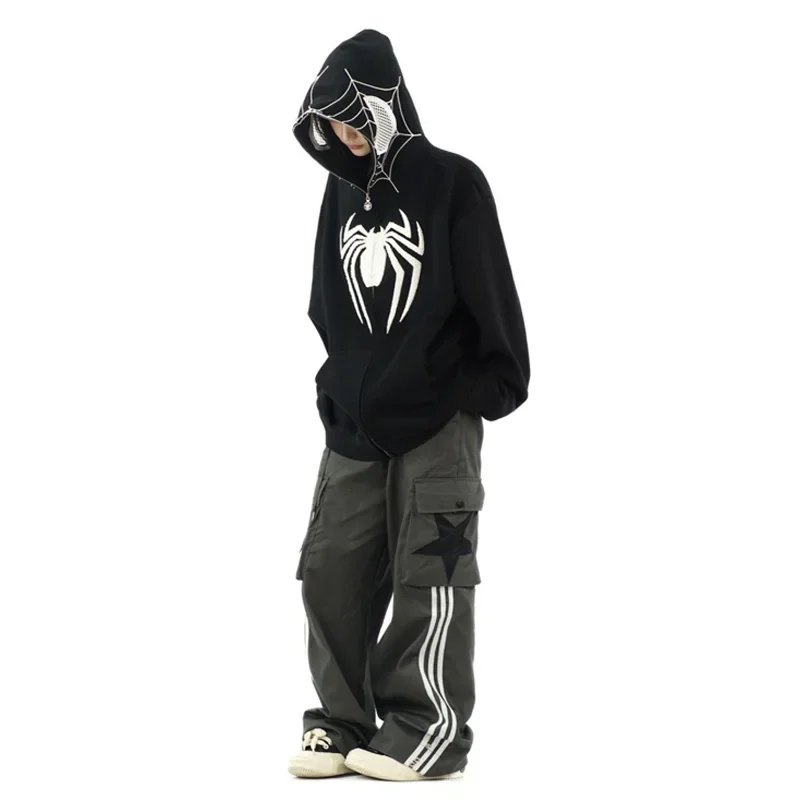 Marvel Spider Man Printed Hoodies Harajuku Street Hooded Sweatshirts Women Streetwear Hip Hop Leisure Zip Up Loose Jacket Coat