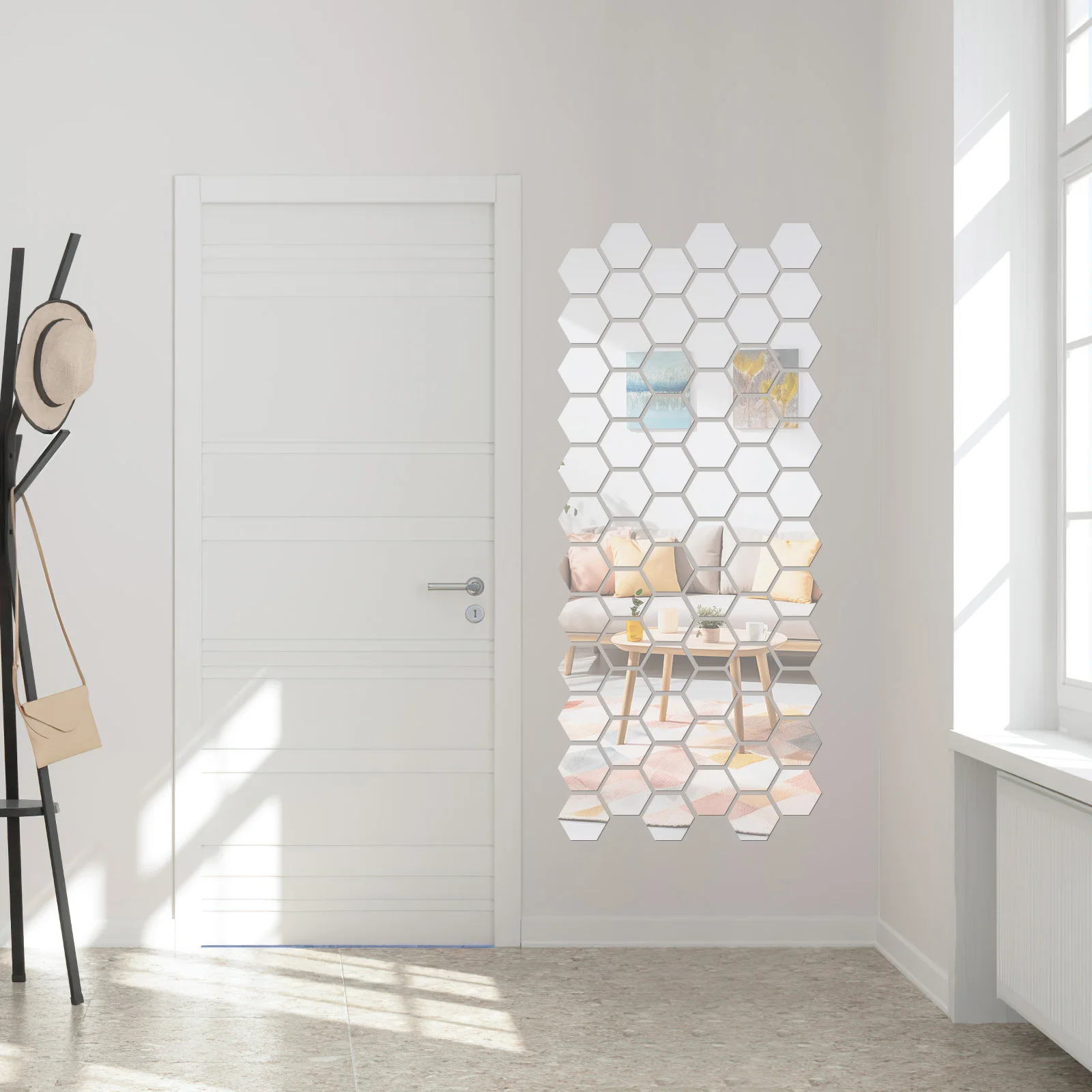 

36Pcs Hexagon Mirror Wall Decals Self Adhesive Glass Decor for Living Room Bedroom Stylish DIY Home Decoration