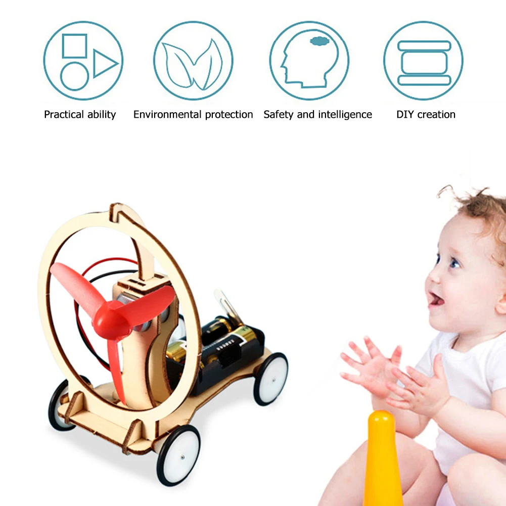 DIY Electric Wind Car Toys Excellent Plastic Wood Kids Students Physical Science Experiments Technology Learning Kit