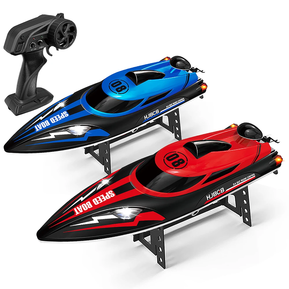 9IMOD HJ808 RC Boat 2.4G High-Speed Remote Control Racing Boat LED 370 Brushed Motor 25Km/h for Adults and Kids