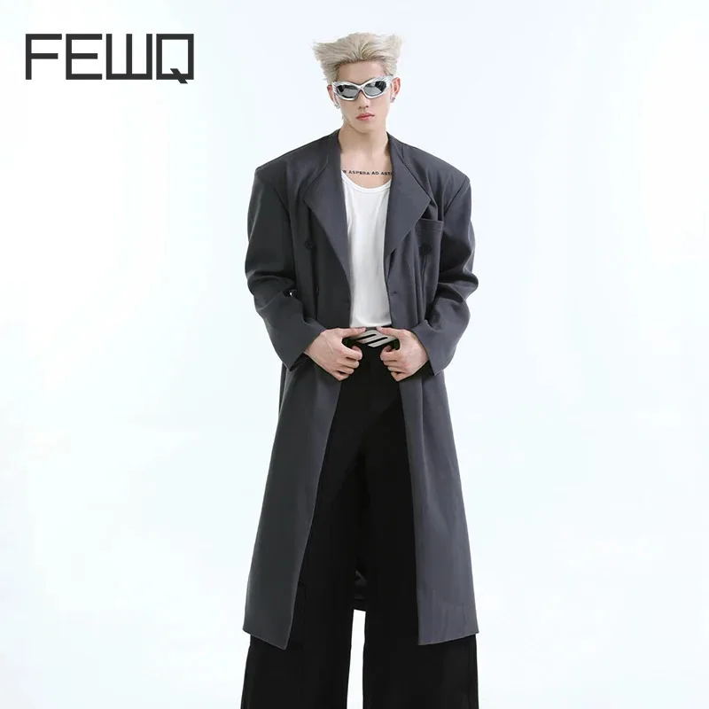 

FEWQ Men Long Coat Jacket Fashion Simple Solid Color Versatile Fashion Silhouette Windbreaker Trendy Loose Trench 24E2238