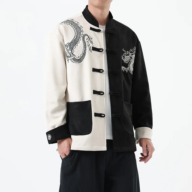 Autumn New Chinese Style Men's Fashion Dragon Pattern Embroidered Jacket Chinese Retro Splicing Top