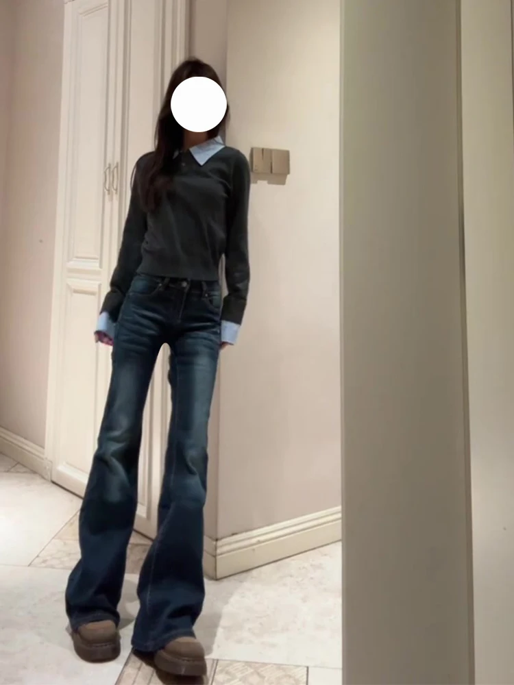 Lage taille Bell Bot Jeans Dames Herfst Winter 2025, Afslankende Retro Amerikaanse Sle Denim Broek Hoge Taille Slim Fit Jeans