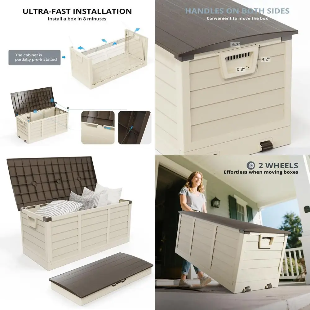 Caja de Almacenamiento Exterior de 75 Galones, Contenedor de Plástico con Tapa, Ideal para Patio, Terraza, Jardín, Piscina, Balcón, Jardín (Marrón)