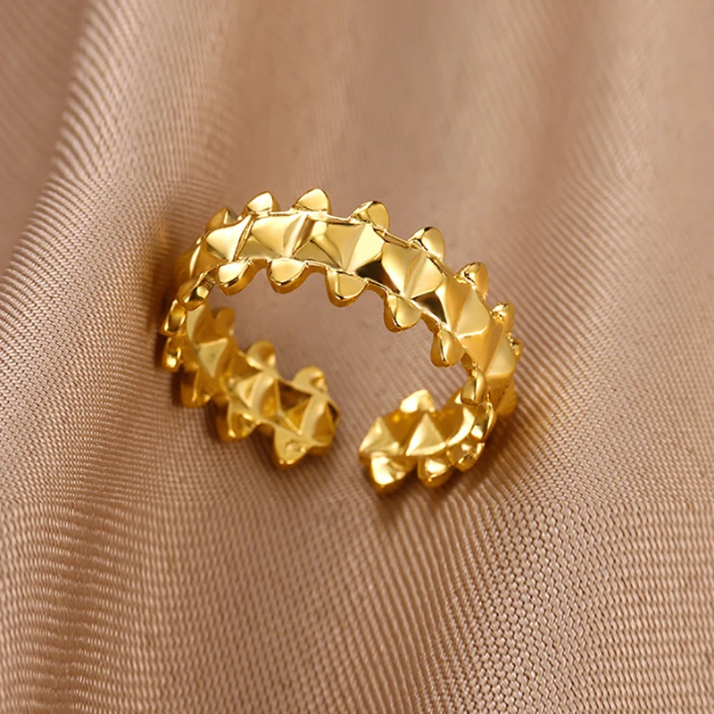 Stainless Steel Double Layer Rings for Women Vintage Hollow Out Geometric Finger Ring Fashion Jewelry Wedding Birthday Gift