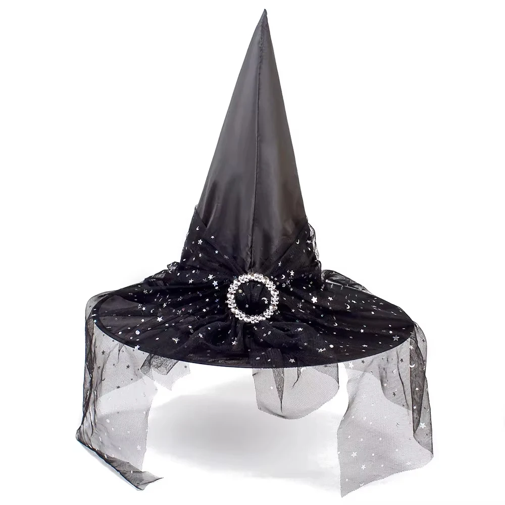 Sombrero de bruja de Halloween, gorra de mago de gasa colorida para adultos y niños, accesorios de cosplay, decoración de fiesta de Halloween
