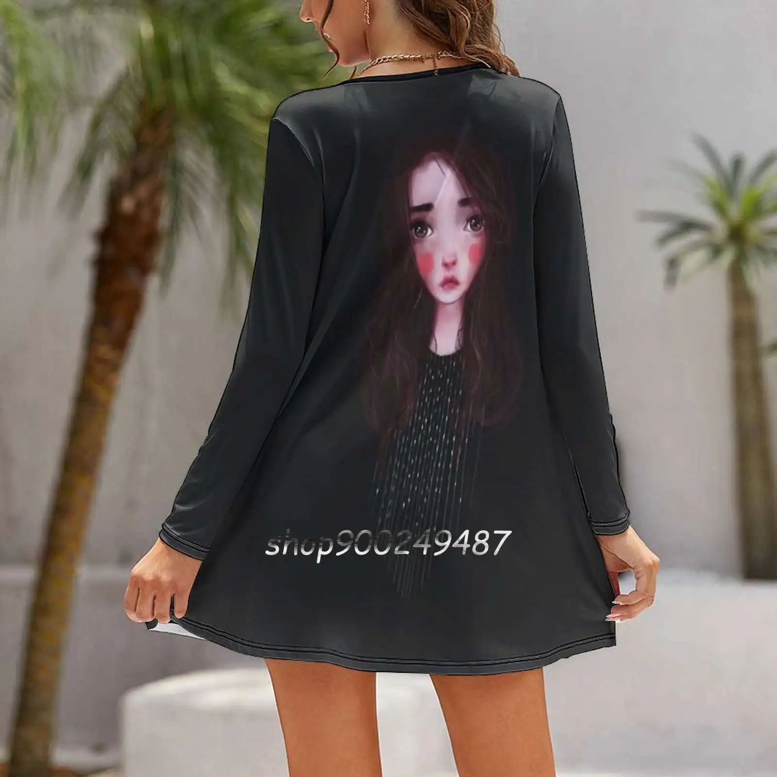 Eyes Long Sleeve Sexy Dresses For Women 2022 Ladies Vintage Elegant Party Dress Eyes Girls Mystery Sad Vision Fright Fantasy