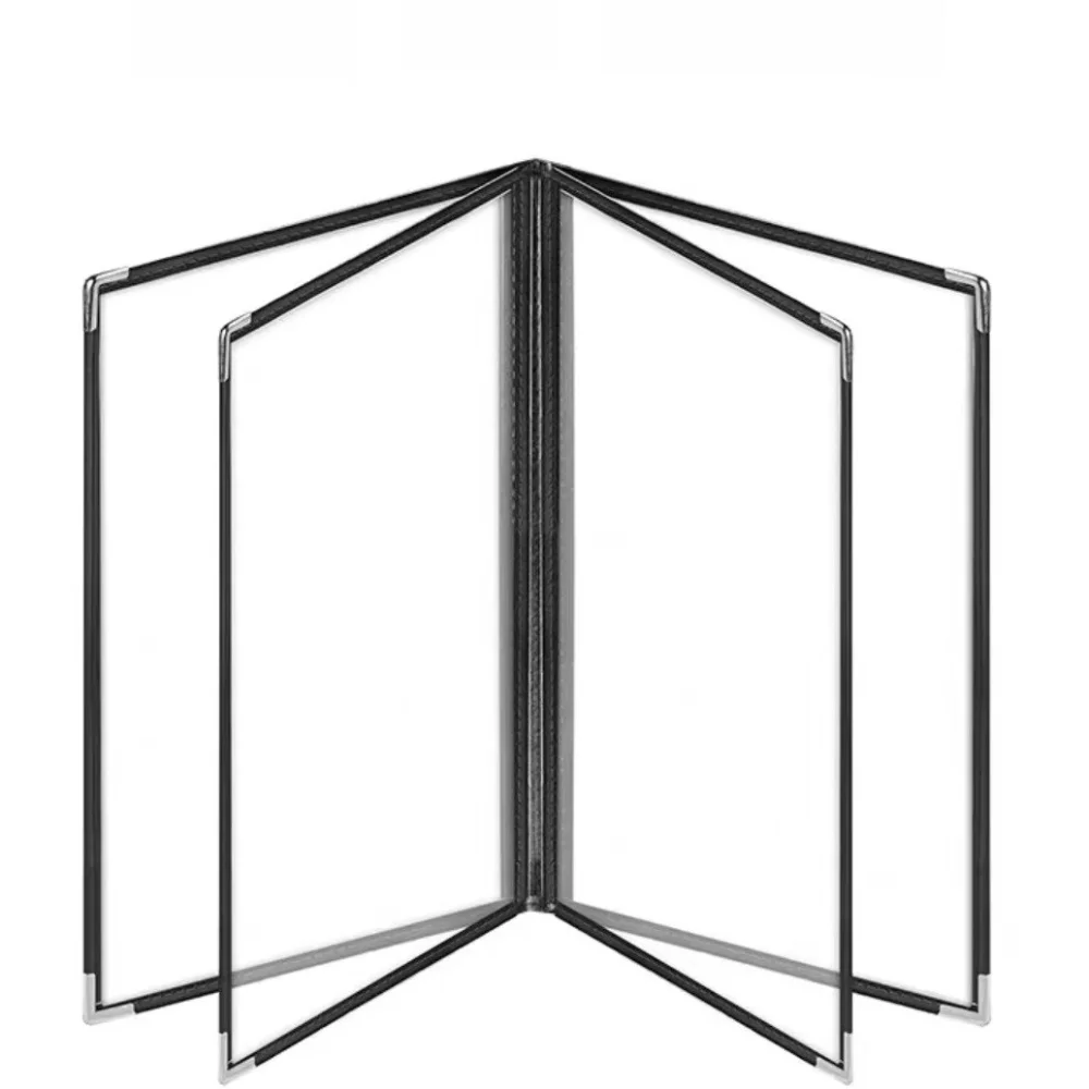 Penutup Menu Transparan PVC Lipat Sudut Logam Menu yang Dapat Digunakan Kembali Buku Tampilan Harga Pelindung Panel Ganda