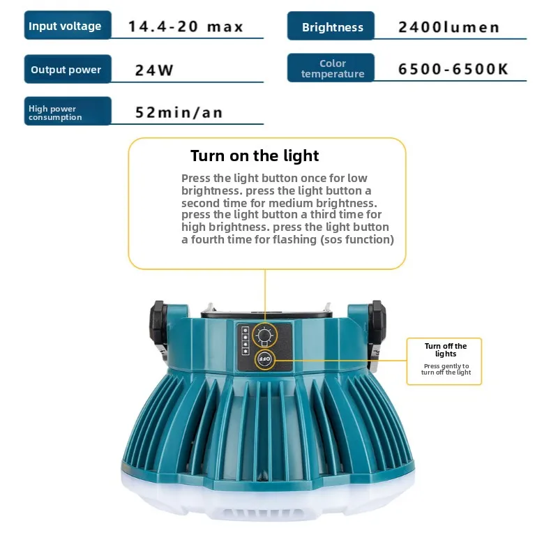 5 قطعة 24 واط المحمولة LED تحذير ضوء العمل ضوء الإضاءة في الهواء الطلق لماكيتا/بوش/ديوالت/ميلووكي 14.4 فولت 18 فولت 20 فولت بطارية ليثيوم #3