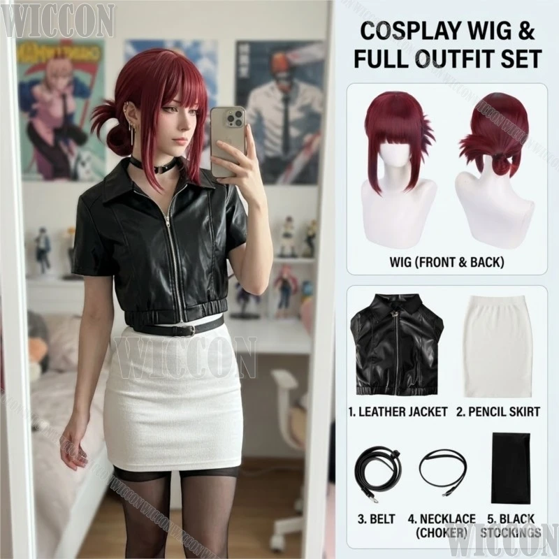 Disfraz de Cosplay de Anime de Tayama Smoking Behind the Supermarket with You, Abrigo Negro, Vestido Blanco, Peluca Roja, Traje de Mujer para Fiesta de Halloween