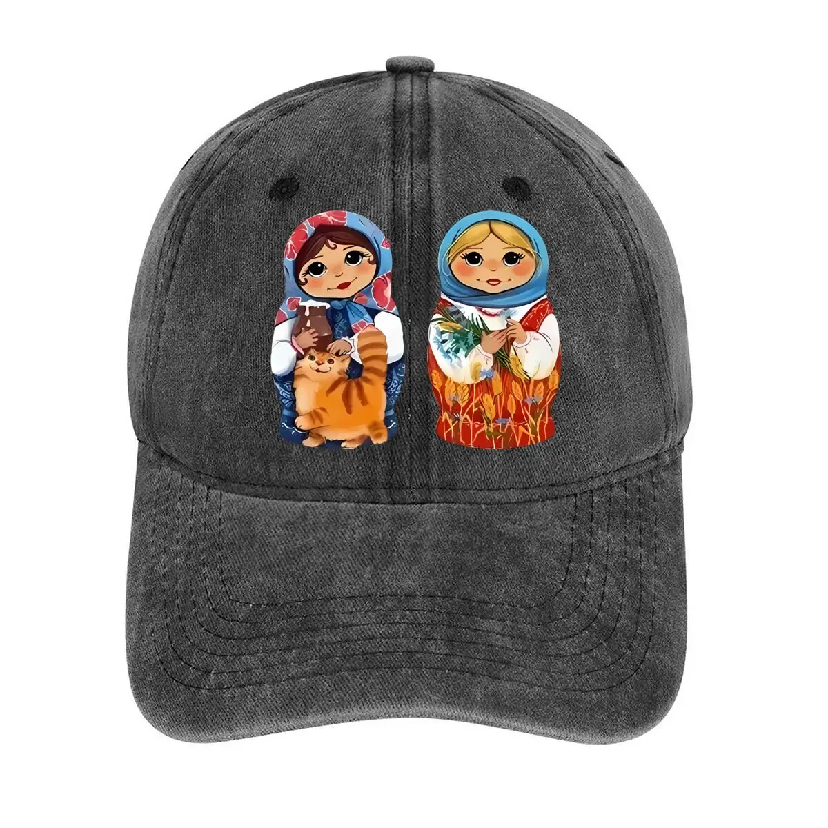

Matryoshka dolls with cat in a cultural - and - themed design Washed Baseball Cap