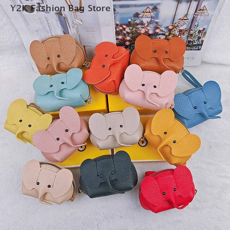 Creative Cute PU Leather Elephant Money Bag Women Coin Purse With Key Ring Portable Girls Mini Card Holders Zipper Storage Bags