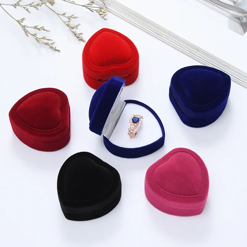 صندوق مجوهرات سروال قصير ملون على شكل قلب خاتم واحد/صندوق قلادة صناديق مجوهرات مخملية وتغليف #5