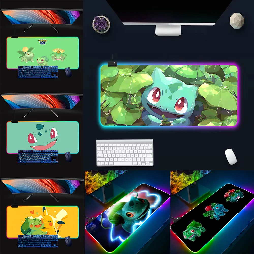 

Cartoon-Bulbasaurs RGB Pc Gamer Keyboard Mouse Pad Mousepad LED Glowing Mouse Mats Rubber Gaming Computer Mausepad