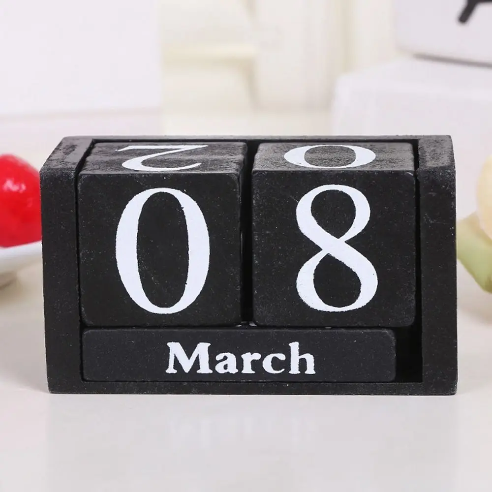 MDF Wooden Perpetual Calendar Eternal Blocks Month Display Building Blocks Calendar Pastoral Style Perpetual Calendar