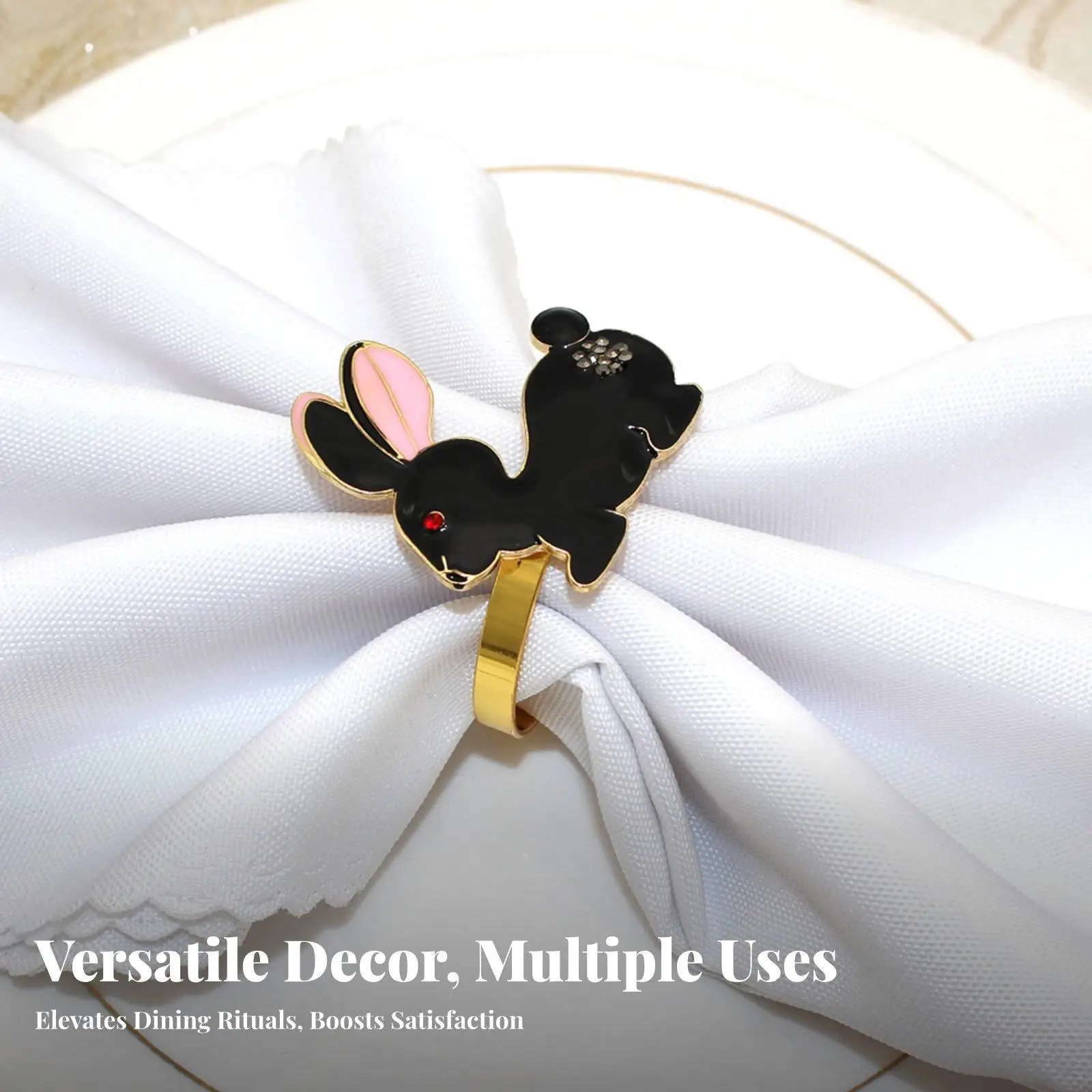 Sophisticated Crystal Bunny Napkin Ring for Elegant Table Setting Gold Enamel Alloy Holder for Wedding Party Decor
