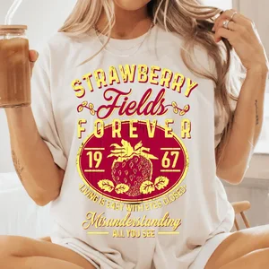 Eski Okul Band Tees Ticari Çilek Alanları müzik indirme derecelendirilmemiş kadın ve erkek Üst %100 % pamuklu tişört Rahat Gevşek Gömlek Retro Y2K Üst Streetwear Gömlek çilek 6 büyük satış - №5