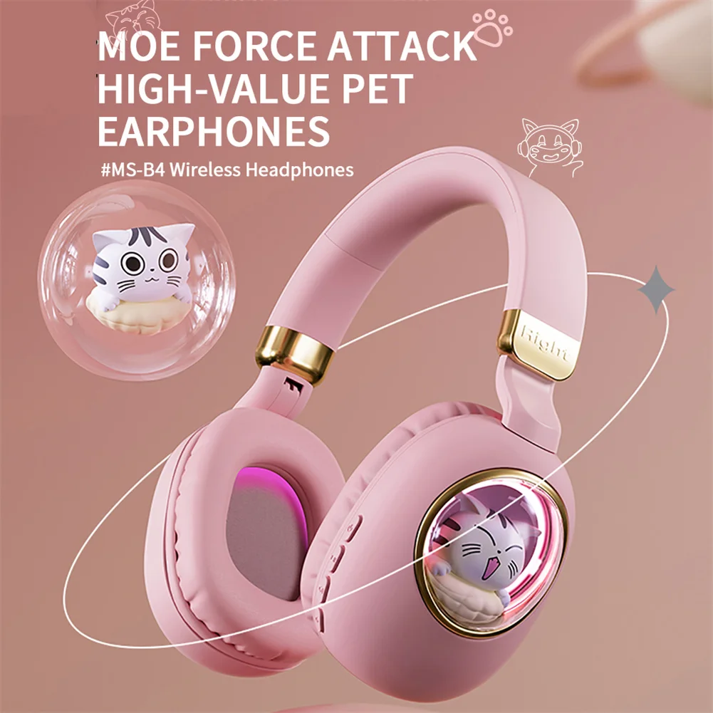 

Kids Headphones With Mic LED Light Up 3D Cat Wireless Kids Headphones Adjustable Headband Over Ear Headsets