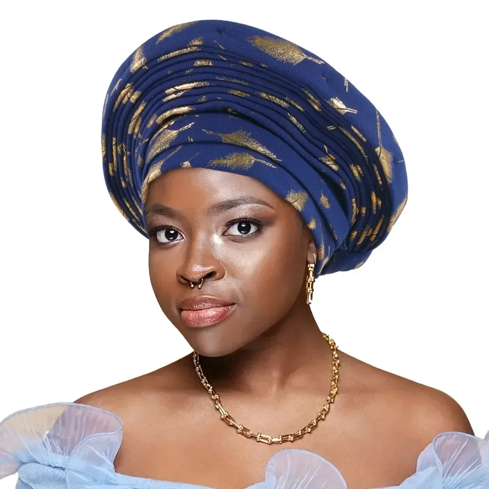 Elegant African Headtie Turban Already Made Women's Auto Gele Female Head Wraps Nigeria Head Ties Wedding Party Headgear