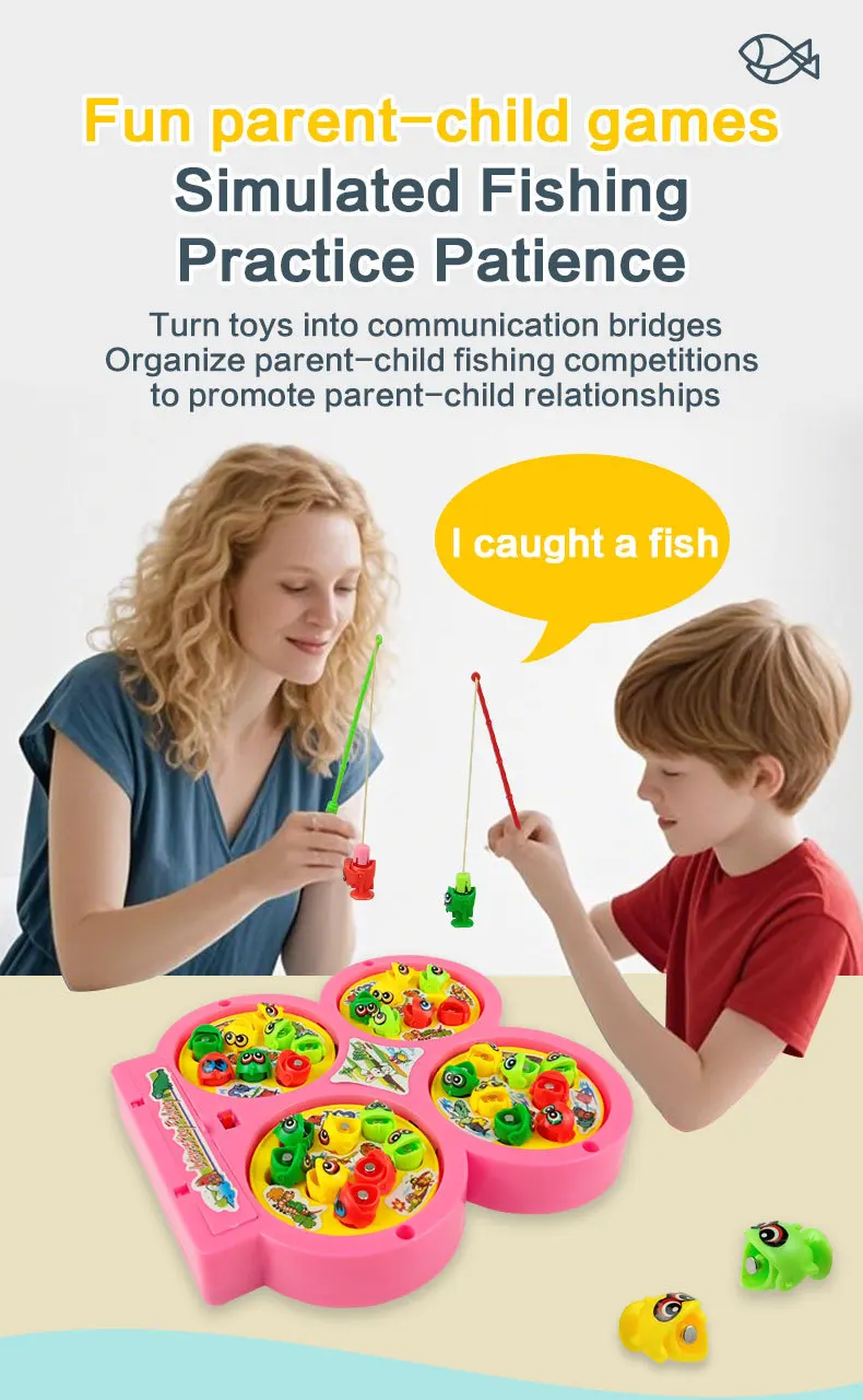 Children's electric fishing toys magnetic music early education kindergarten fish rod toy basket parent-child PK fishing game