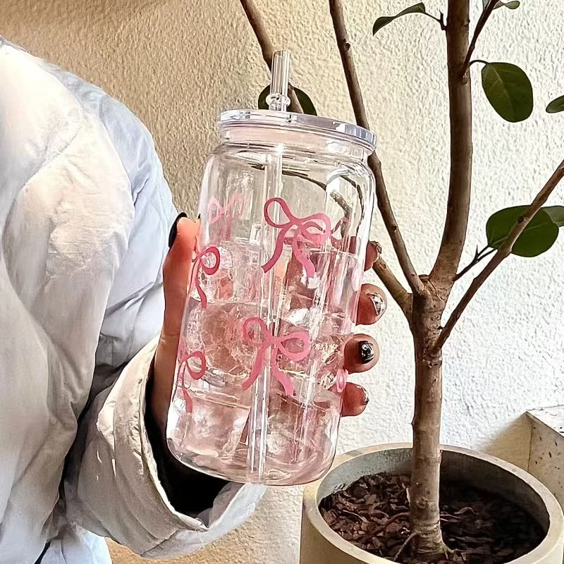 قطعة واحدة من كوب بلاستيك على شكل فيونكة، محمول وسهل الاستخدام، كوب حليب