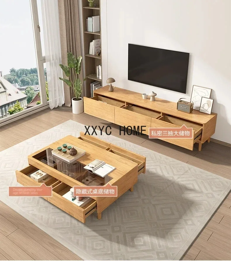 Gambe quadrate in legno massello Soggiorno Casa Piccolo appartamento Tavolo da tè Tavolo da tè Kung Fu in vetro