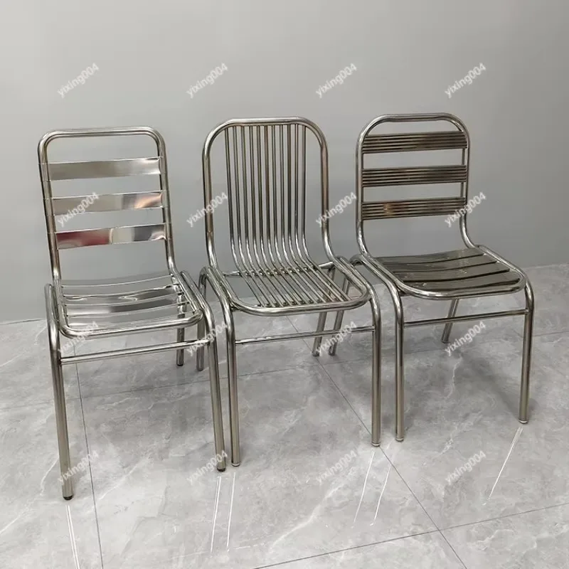 Stackable Stainless Steel Dining Chair, Backrest Seat for Home Balcony Outdoor Use